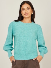 Yumi Green Knitted Balloon Sleeve Jumper - Image 1 of 4