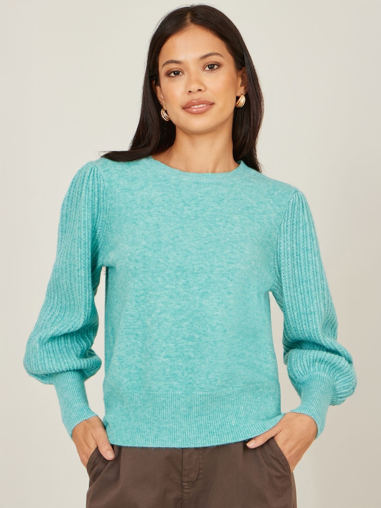 Yumi Green Knitted Balloon Sleeve Jumper - Image 1 of 4