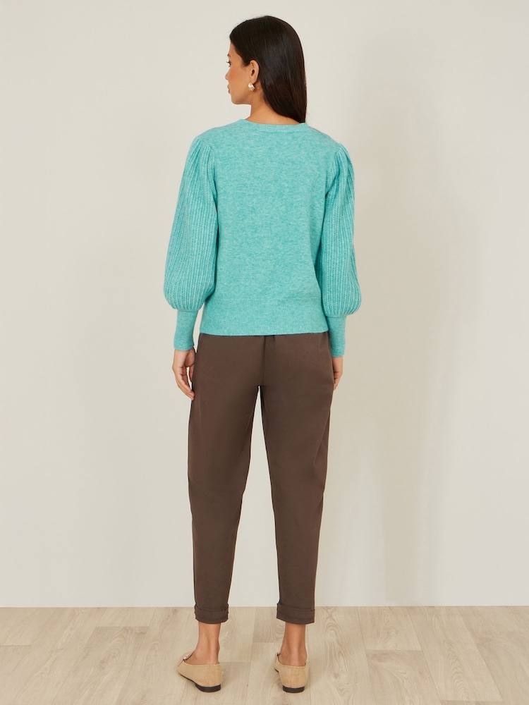 Yumi Green Knitted Balloon Sleeve Jumper - Image 4 of 4