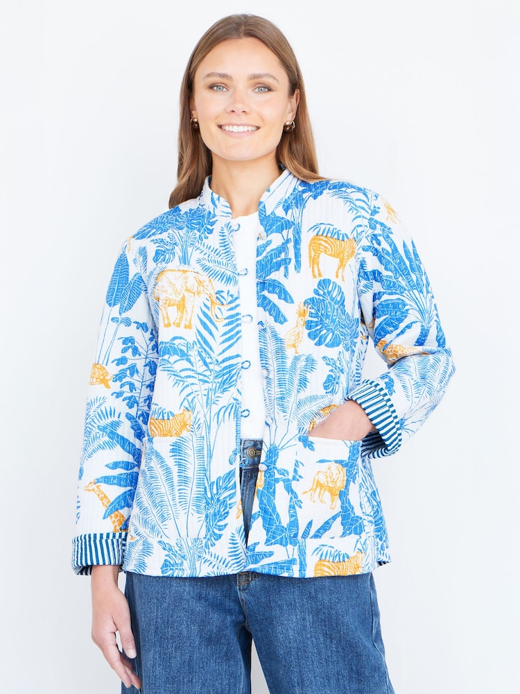 Yumi Blue Jungle Reversible Cotton Quilted Jacket - Image 1 of 5 Yumi Blue Jungle Reversible Cotton Quilted Jacket - Image 1 of 5