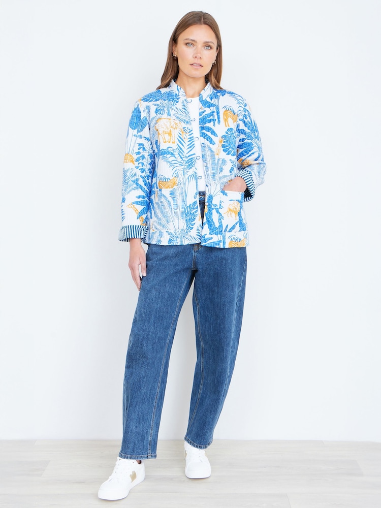 Yumi Blue Jungle Reversible Cotton Quilted Jacket - Image 2 of 5 Yumi Blue Jungle Reversible Cotton Quilted Jacket - Image 2 of 5