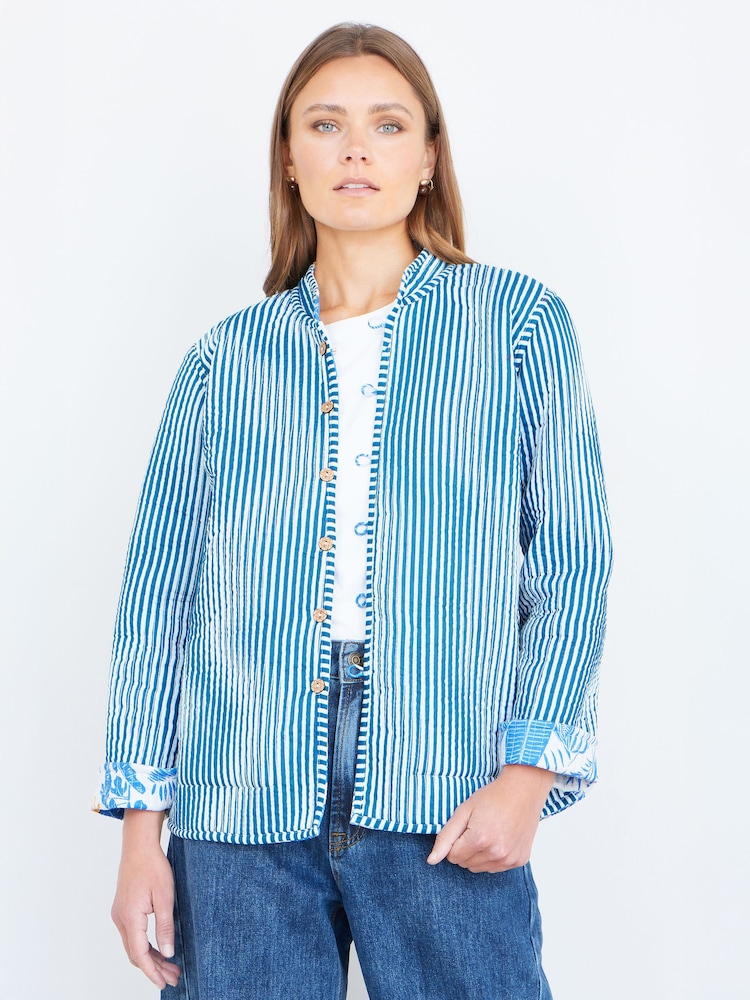 Yumi Blue Jungle Reversible Cotton Quilted Jacket - Image 5 of 5 Yumi Blue Jungle Reversible Cotton Quilted Jacket - Image 5 of 5