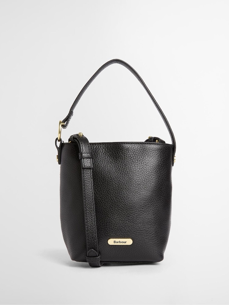 Czarny - Barbour® Cedar Mini Leather Bucket Bag - Obraz 1 z 7