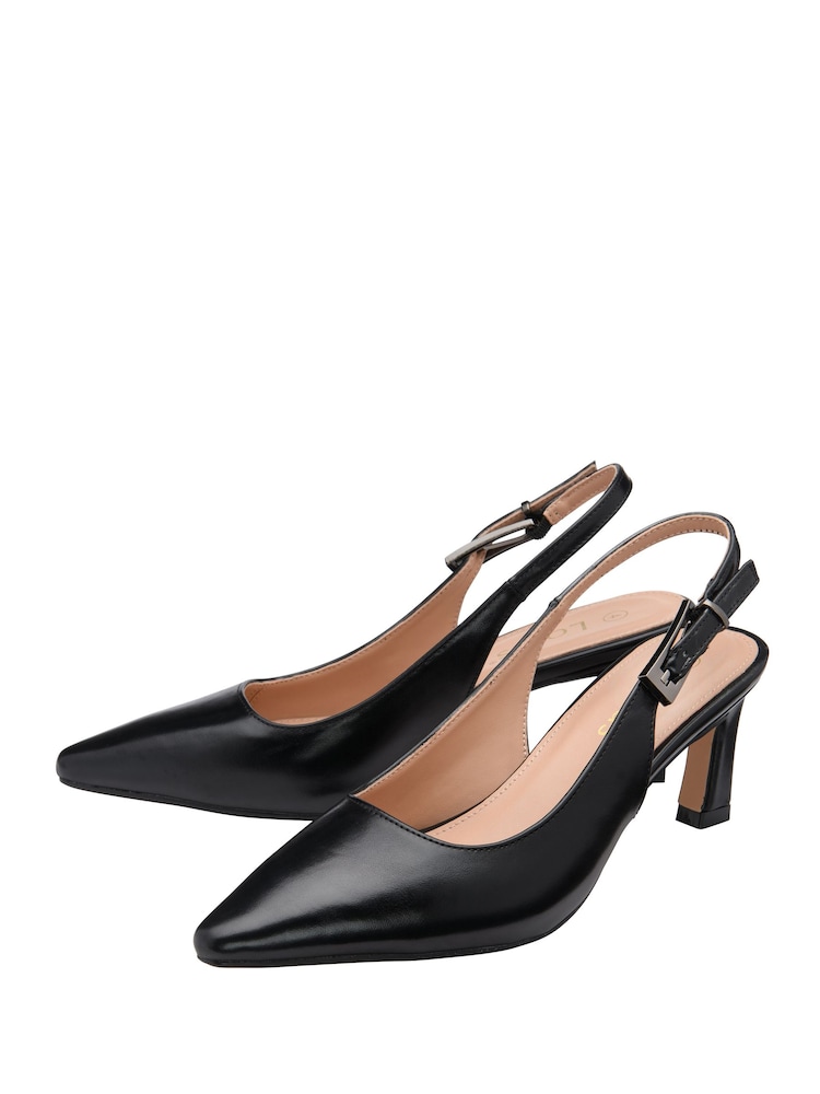 Negru - Lotus Slingback Heeled Shoes - Imaginea 2 din 4