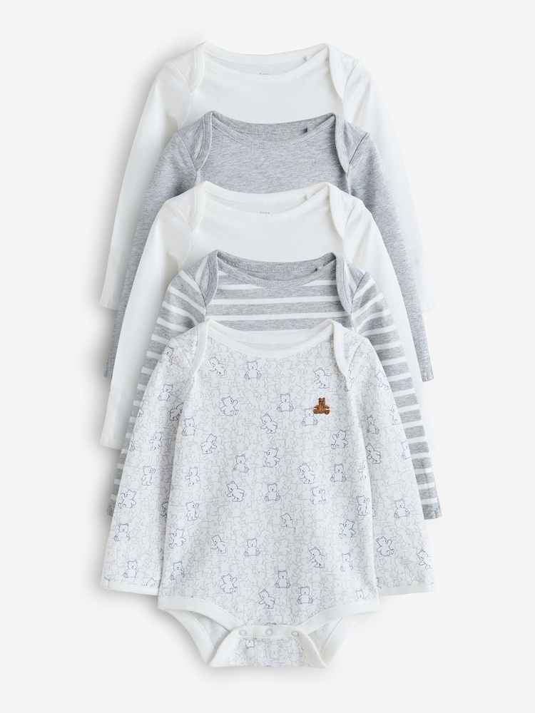 Gap White and Grey 5 Pack Brannan Bear Long Sleeve Baby Bodysuit (0-24mths) - Image 1 of 11