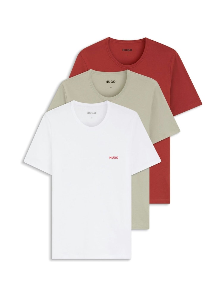 HUGO White Regular Fit Logo T-Shirts 3 Pack - Image 1 of 4