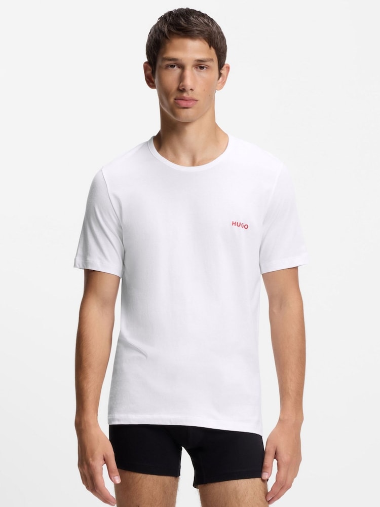 HUGO White Regular Fit Logo T-Shirts 3 Pack - Image 2 of 4