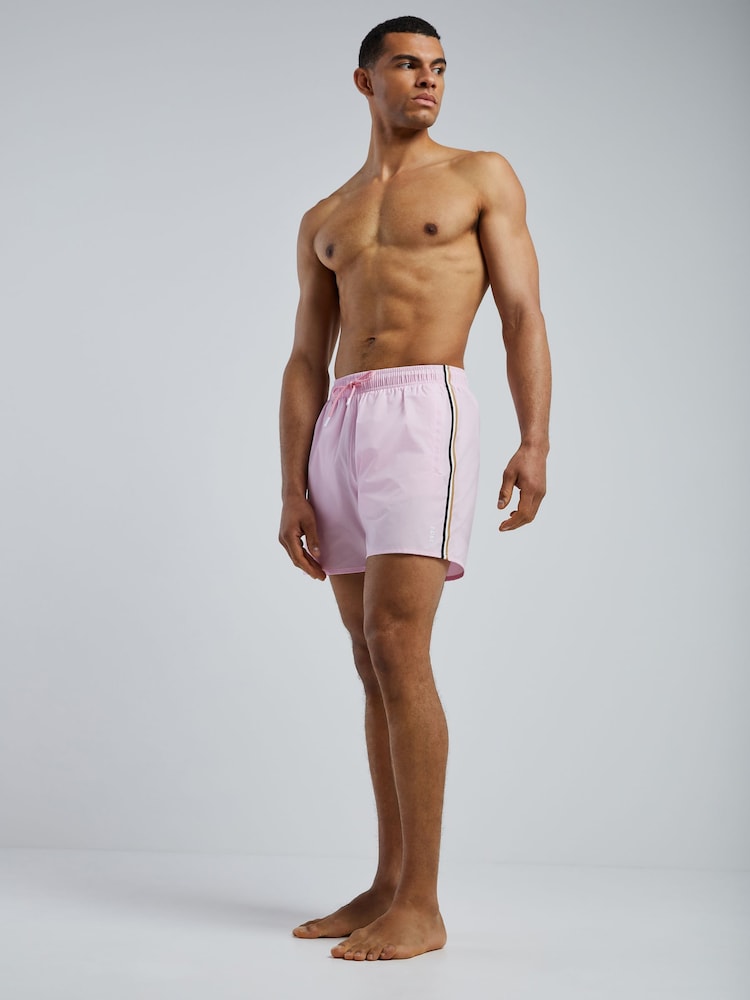 BOSS Light Pink Iconic Side Stripe Logo Swim Shorts - Image 1 of 4