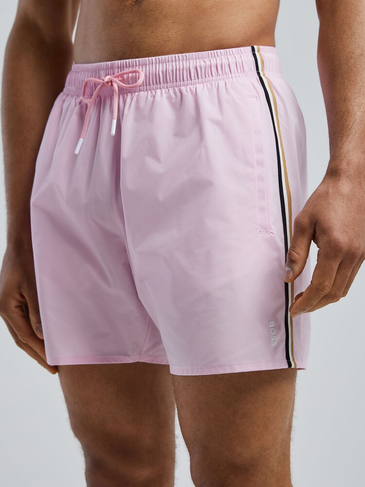 BOSS Light Pink Iconic Side Stripe Logo Swim Shorts - Image 2 of 4