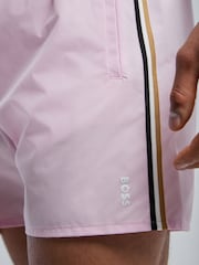 BOSS Light Pink Iconic Side Stripe Logo Swim Shorts - Image 4 of 4