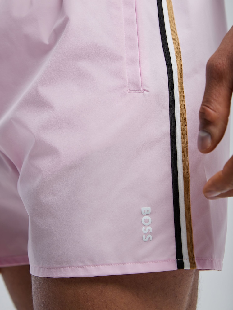 BOSS Light Pink Iconic Side Stripe Logo Swim Shorts - Image 4 of 4