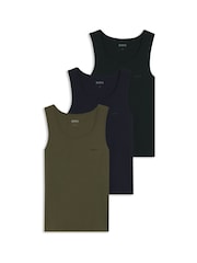 BOSS Green/Navy Blue/Black Classic Rib Vest Tops 3 Pack - Image 2 of 7