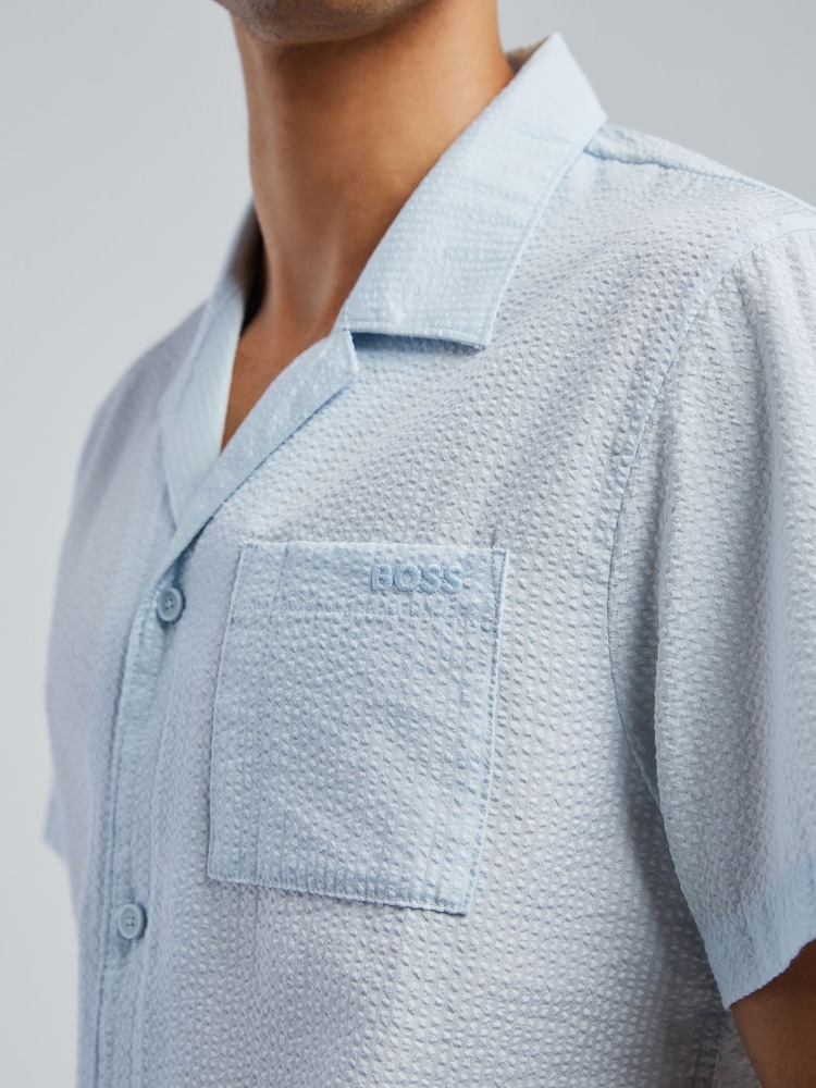 BOSS Blue Seersucker Relaxed-Fit Shirt - Image 4 of 4 BOSS Blue Seersucker Relaxed-Fit Shirt - Image 4 of 4