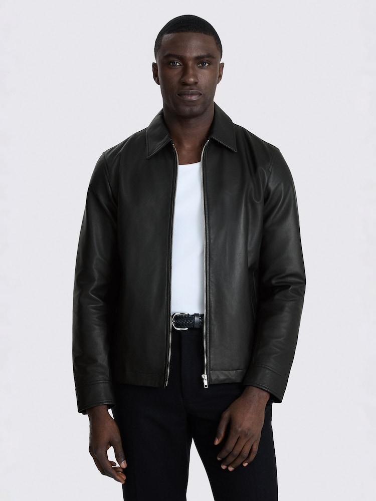 Musta - MOSS Nappa Zip Jacket - Kuva 1 / 4