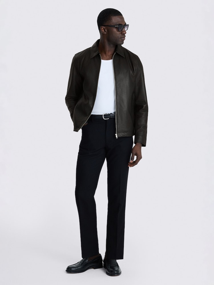 Musta - MOSS Nappa Zip Jacket - Kuva 2 / 4