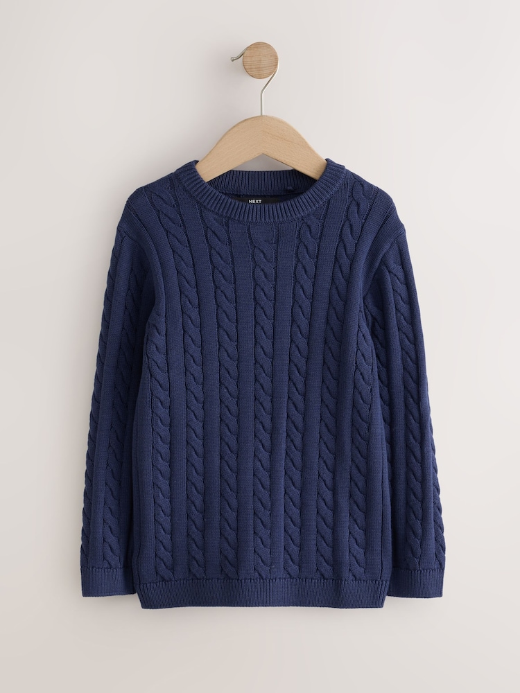 marine - Pull col rond en maille torsadée (3-16ans) - Image 1 de 4