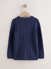 marine - Pull col rond en maille torsadée (3-16ans) - Image 2 de 4