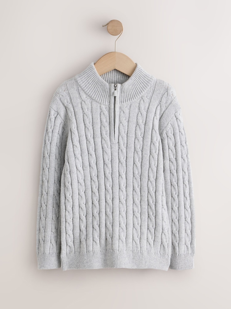 ប្រផេះ - Zip Neck Cable Knit Jumper (3-16yrs) - រូបភាព 1 នៃ 4