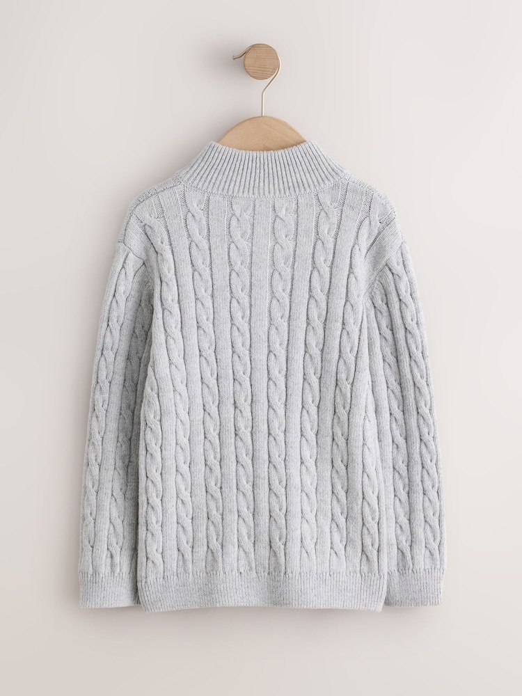 ប្រផេះ - Zip Neck Cable Knit Jumper (3-16yrs) - រូបភាព 2 នៃ 4