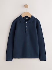 Navy Knitted Button Neck Polo Shirt (3-16yrs) - Image 1 of 4