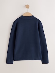 Navy Knitted Button Neck Polo Shirt (3-16yrs) - Image 2 of 4