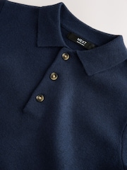 Navy Knitted Button Neck Polo Shirt (3-16yrs) - Image 3 of 4