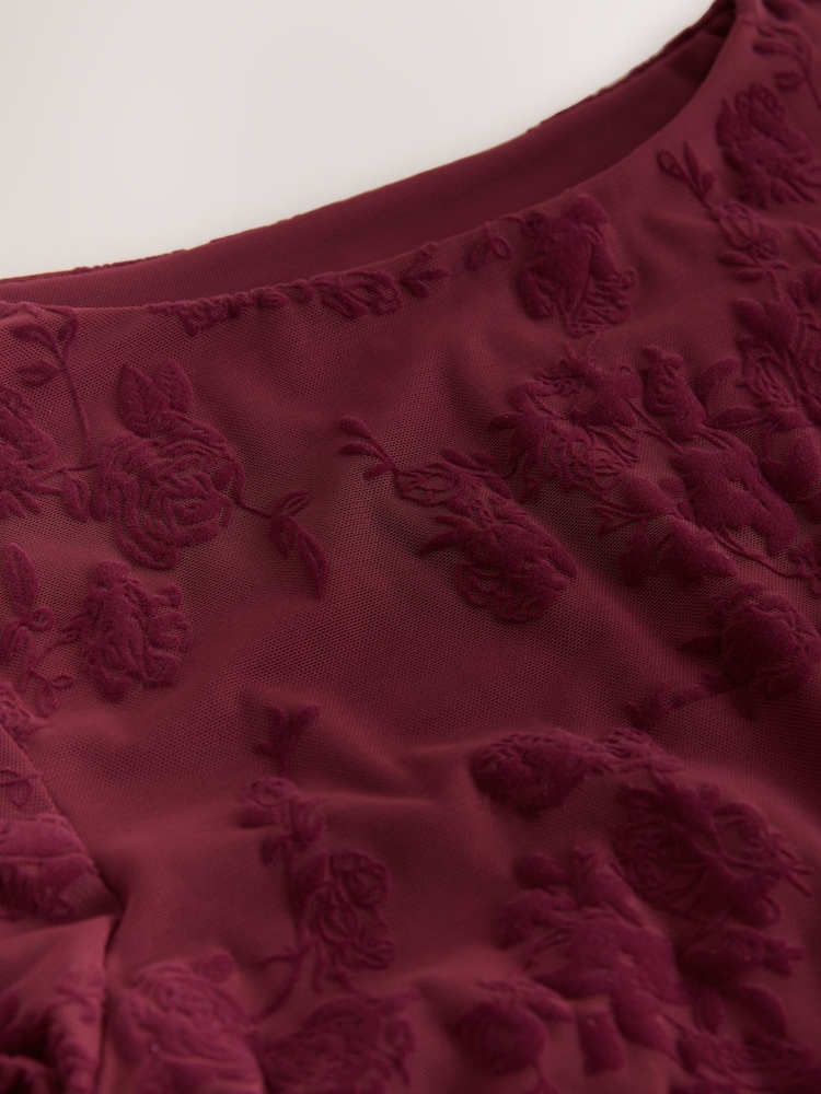 Plum Purple Flute Sleeve Flocked Bodysuit - Image 2 of 3 Plum Purple Flute Sleeve Flocked Bodysuit - Image 2 of 3