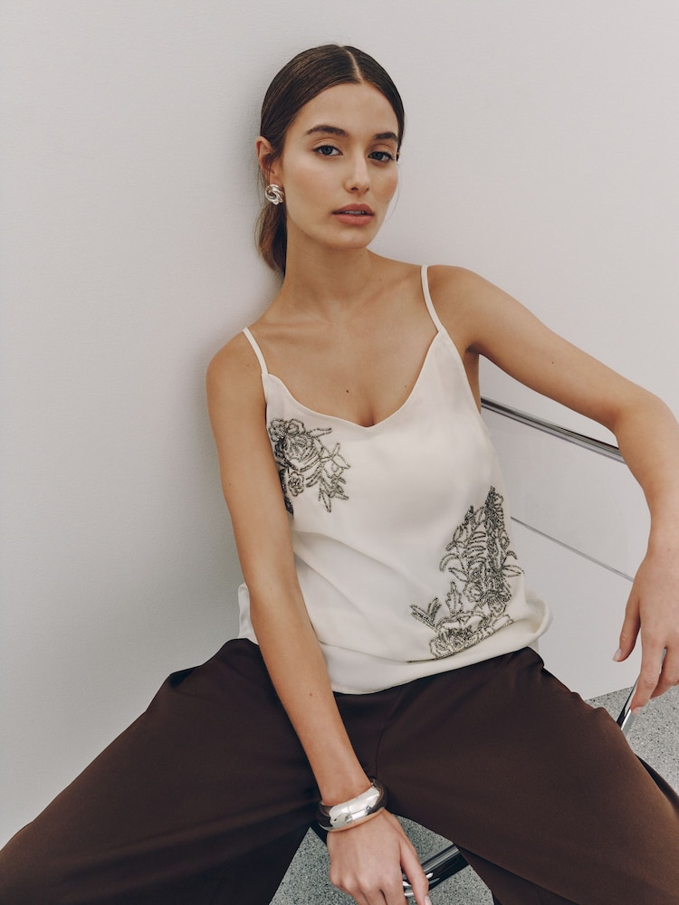 Hvid - Sequin Embellished Cami Top - Billede 1 af 7