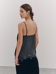 Grey Straight Neck Satin Lace Cami Top - Image 3 of 6
