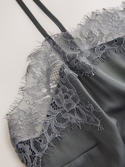 Grey Straight Neck Satin Lace Cami Top - Image 6 of 6