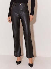 Lipsy Black Petite Faux Leather Straight Leg Trousers - Image 3 of 5