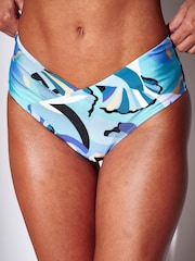 South Beach Blue Printed Swirl Bandeau Top And Tummy Control V-Waist Briefs Tankini Set With Removable Straps - Image 5 of 6