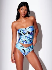 South Beach Blue Printed Swirl Bandeau Top And Tummy Control V-Waist Briefs Tankini Set With Removable Straps - Image 6 of 6