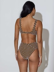 South Beach Brown Textured Spot Knot Front Top and Tummy Control V-Waist Briefs Bikini Set - Image 4 of 6
