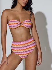 South Beach Pink Crochet Ring Decal High Waist Bikini Set - Image 6 of 9