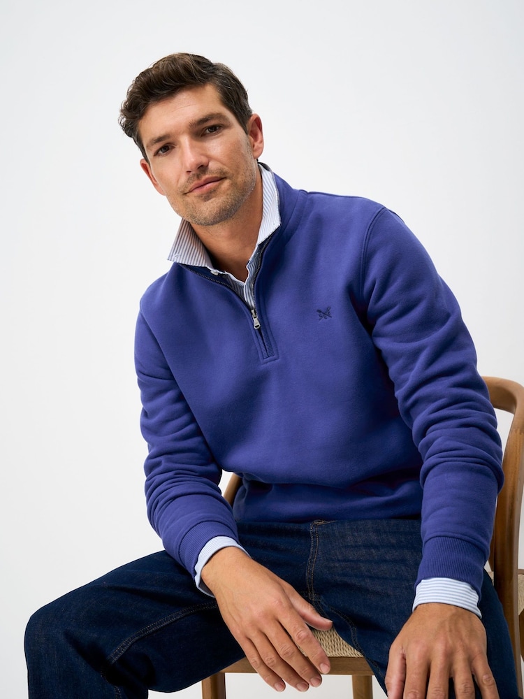כחול כהה - סווטשירט עם חצי רוכסן של Crew Clothing Company דגם Classic - תמונה 1 מתוך 5