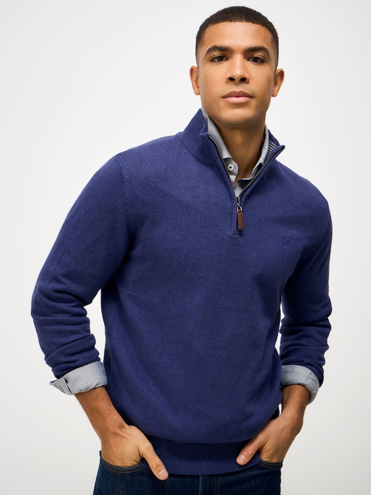Crew Clothing Blue Cotton Half Zip Jumper - Image 1 of 5