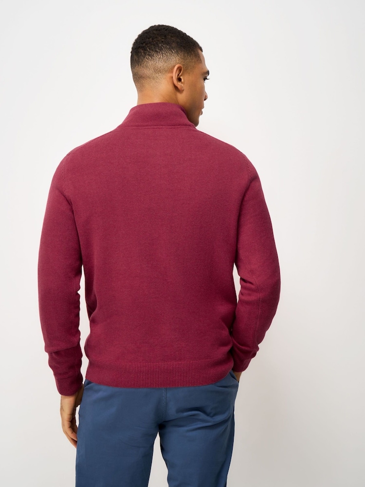 Crew Clothing Red Cotton Half Zip Jumper - Image 2 of 5