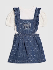 River Island Blue Bow Pinny Shirt Dress - Image 1 of 2