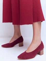 Boden Red Suede Block Heel Courts - Image 1 of 5