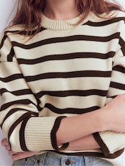 Boden Cream Lucy Relaxed Cotton Jumper - Image 4 of 6