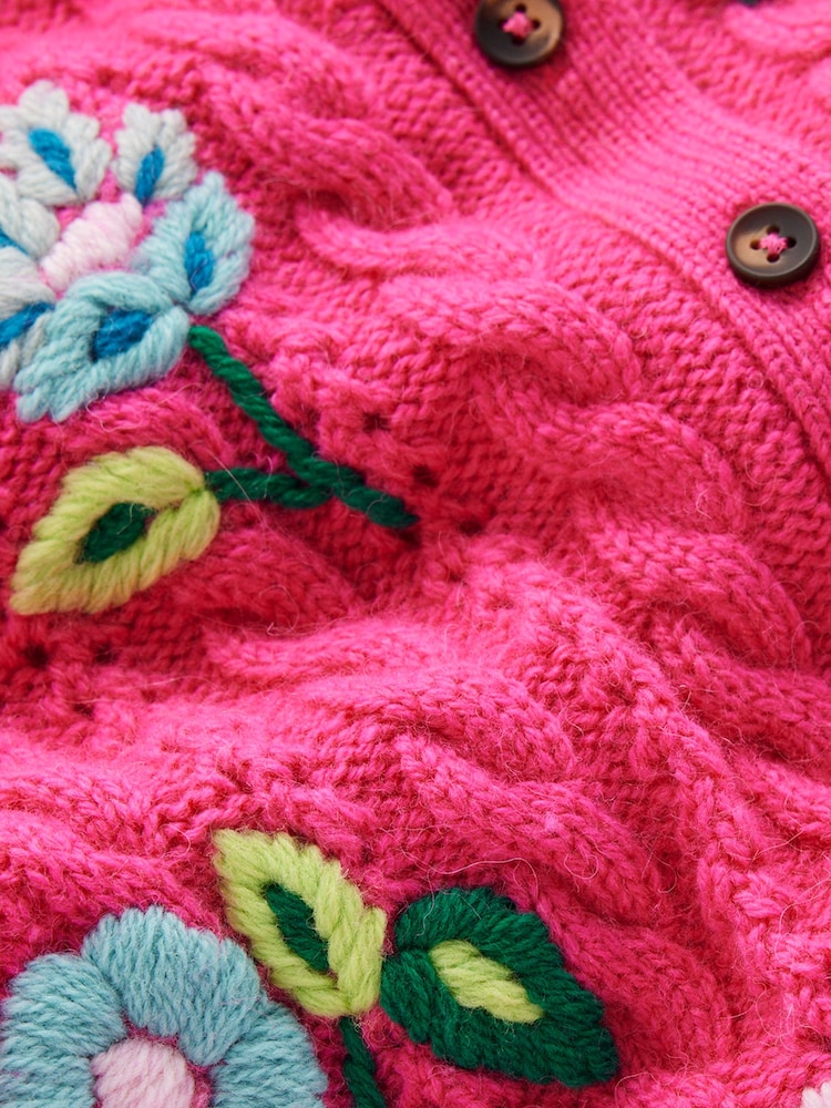 Boden Pink Liv Embroidered Cable Cardigan - Image 6 of 6 Boden Pink Liv Embroidered Cable Cardigan - Image 6 of 6