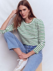 Boden Green Pleat Sleeve Stripe Top - Image 3 of 6