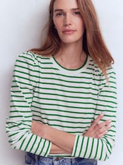 Boden Green Pleat Sleeve Stripe Top - Image 4 of 6