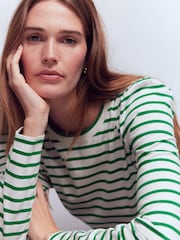 Boden Green Pleat Sleeve Stripe Top - Image 5 of 6