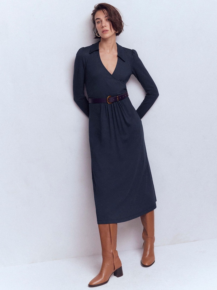 boden jersey wrap dress Boden Jersey Wrap Dress Black Pink Polka Dot Size US 6 Midi Half Sleeve  Retro