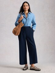 White Stuff Blue Belle Tweedy Wide Leg Crop Trousers - Image 1 of 4
