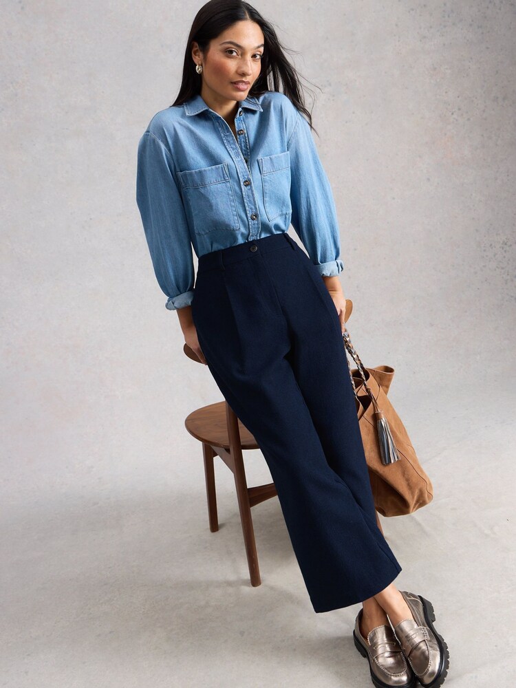 White Stuff Blue Belle Tweedy Wide Leg Crop Trousers - Image 2 of 4 White Stuff Blue Belle Tweedy Wide Leg Crop Trousers - Image 2 of 4