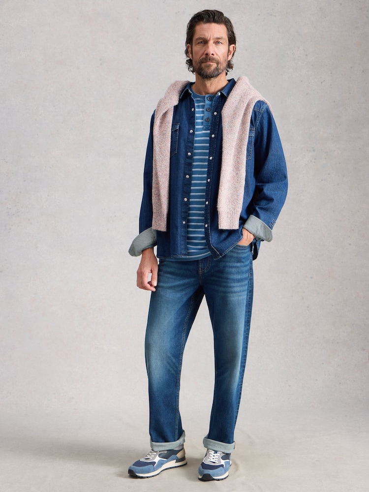 White Stuff Blue Hastings Stripe Indigo Henley Top - Image 1 of 5