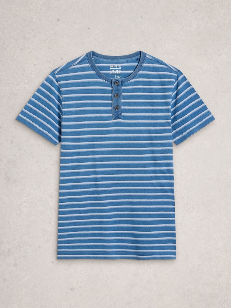 White Stuff Blue Hastings Stripe Indigo Henley Top - Image 5 of 5